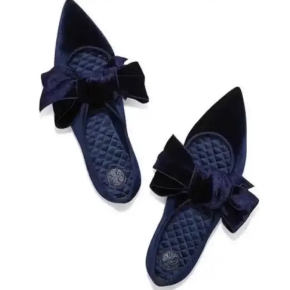 Tory Burch Clara Navy Flats - Pointed Toe with Bows